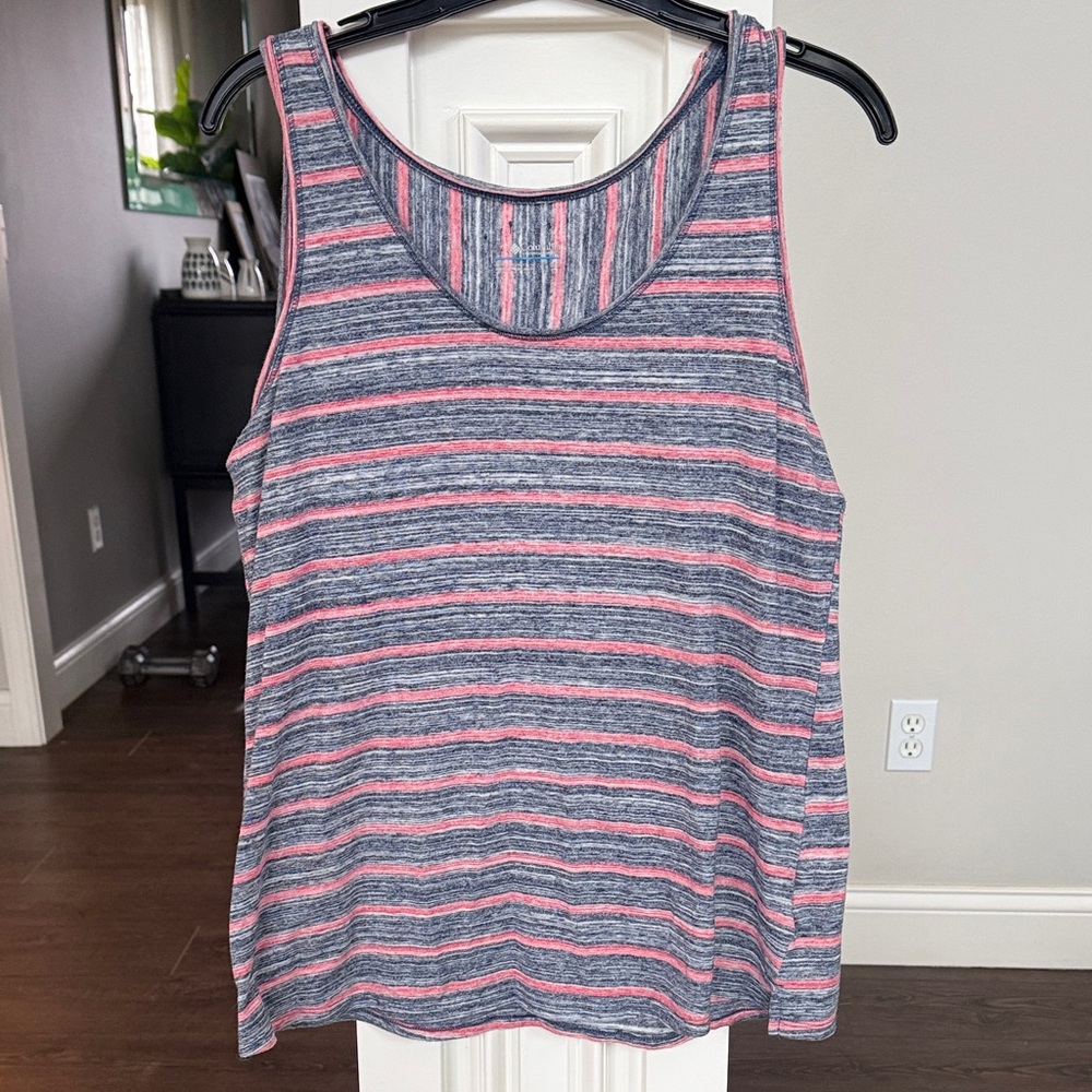 Columbia Red gray and white washed cotton striped tank Large